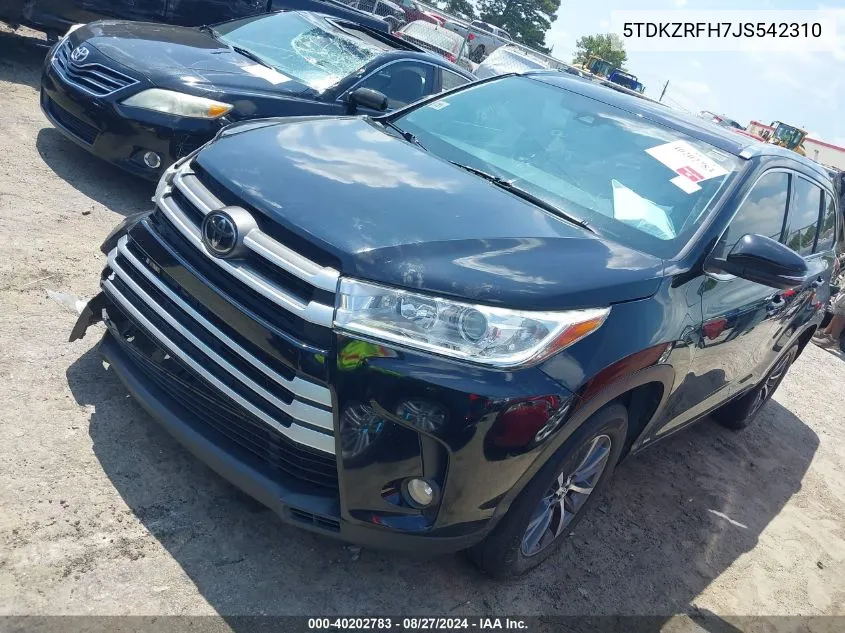 2018 Toyota Highlander Xle VIN: 5TDKZRFH7JS542310 Lot: 40202783