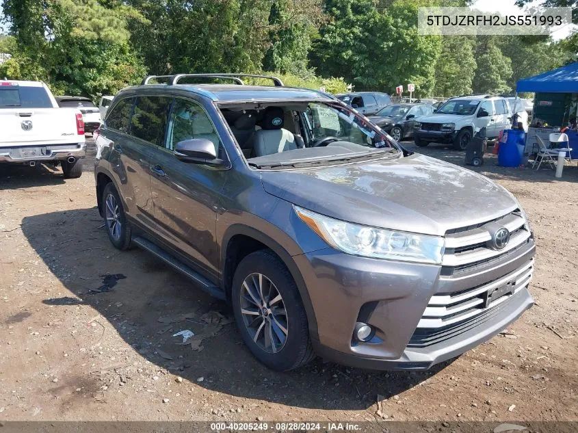 2018 Toyota Highlander Xle VIN: 5TDJZRFH2JS551993 Lot: 40205249