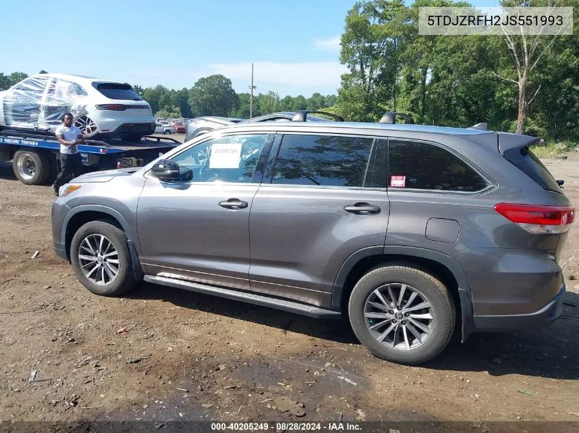 2018 Toyota Highlander Xle VIN: 5TDJZRFH2JS551993 Lot: 40205249