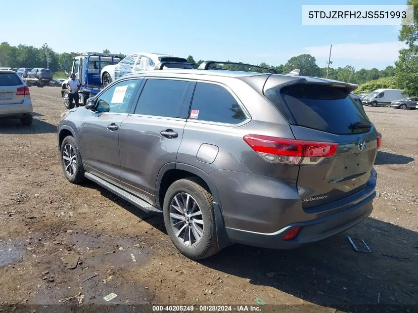 2018 Toyota Highlander Xle VIN: 5TDJZRFH2JS551993 Lot: 40205249