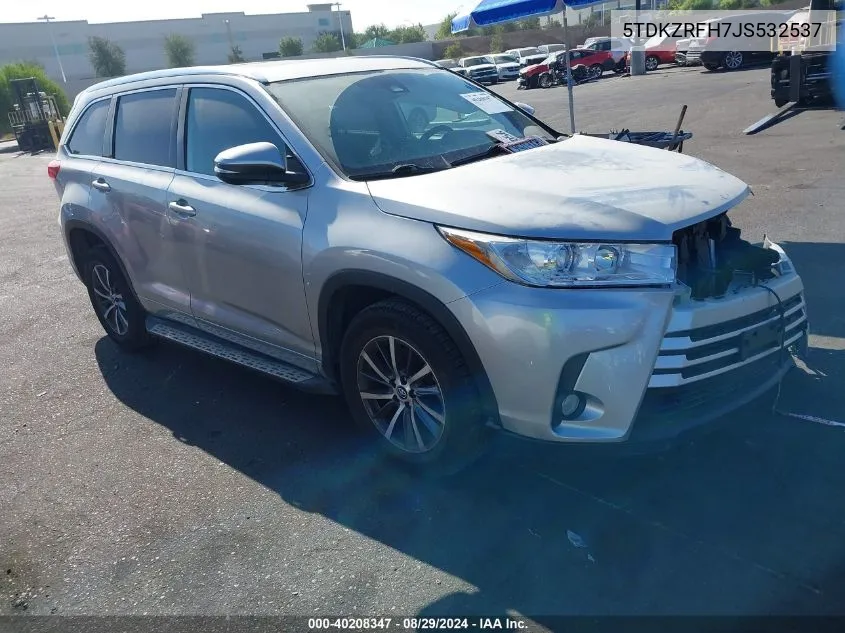 2018 Toyota Highlander Xle VIN: 5TDKZRFH7JS532537 Lot: 40208347