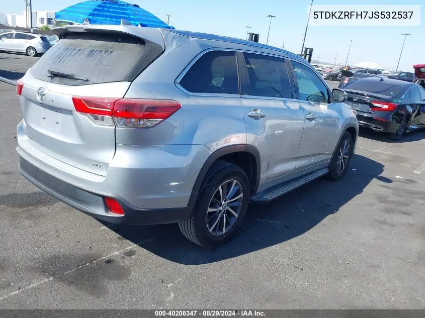 2018 Toyota Highlander Xle VIN: 5TDKZRFH7JS532537 Lot: 40208347