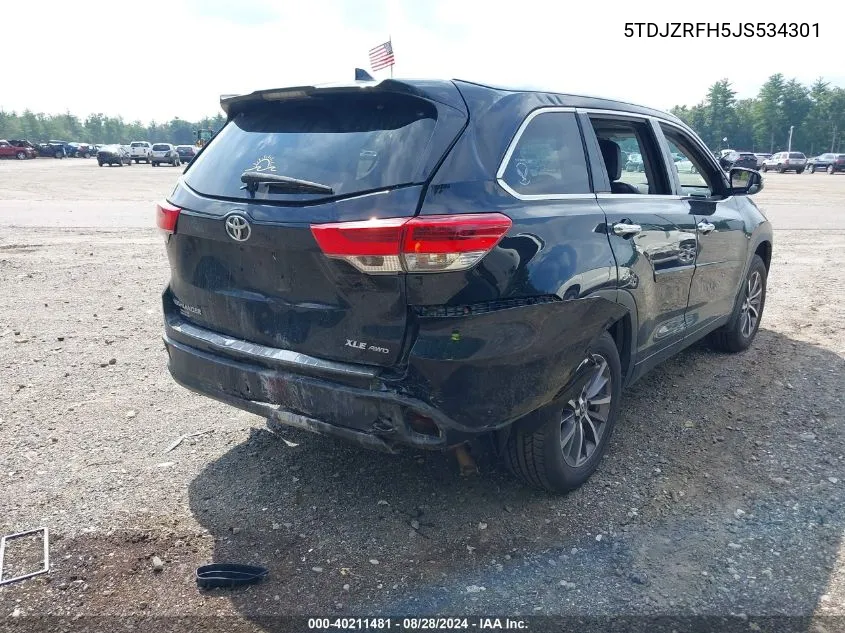 2018 Toyota Highlander Xle VIN: 5TDJZRFH5JS534301 Lot: 40211481