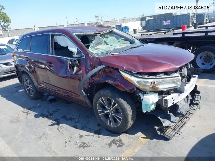 2018 Toyota Highlander Le VIN: 5TDZARFH7JS034506 Lot: 40214146