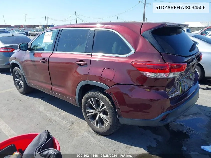 2018 Toyota Highlander Le VIN: 5TDZARFH7JS034506 Lot: 40214146