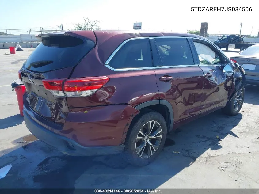 2018 Toyota Highlander Le VIN: 5TDZARFH7JS034506 Lot: 40214146