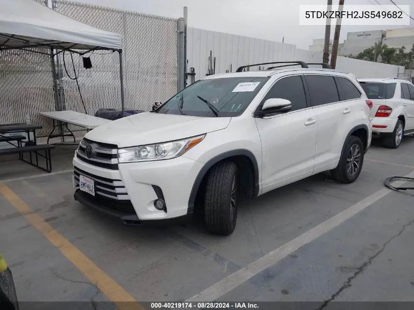 5TDKZRFH2JS549682 2018 Toyota Highlander Xle