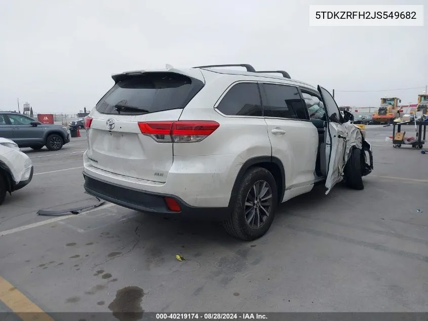 2018 Toyota Highlander Xle VIN: 5TDKZRFH2JS549682 Lot: 40219174