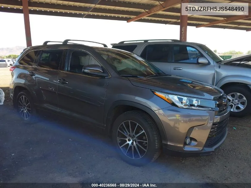 2018 Toyota Highlander Se VIN: 5TDJZRFH5JS548490 Lot: 40236565