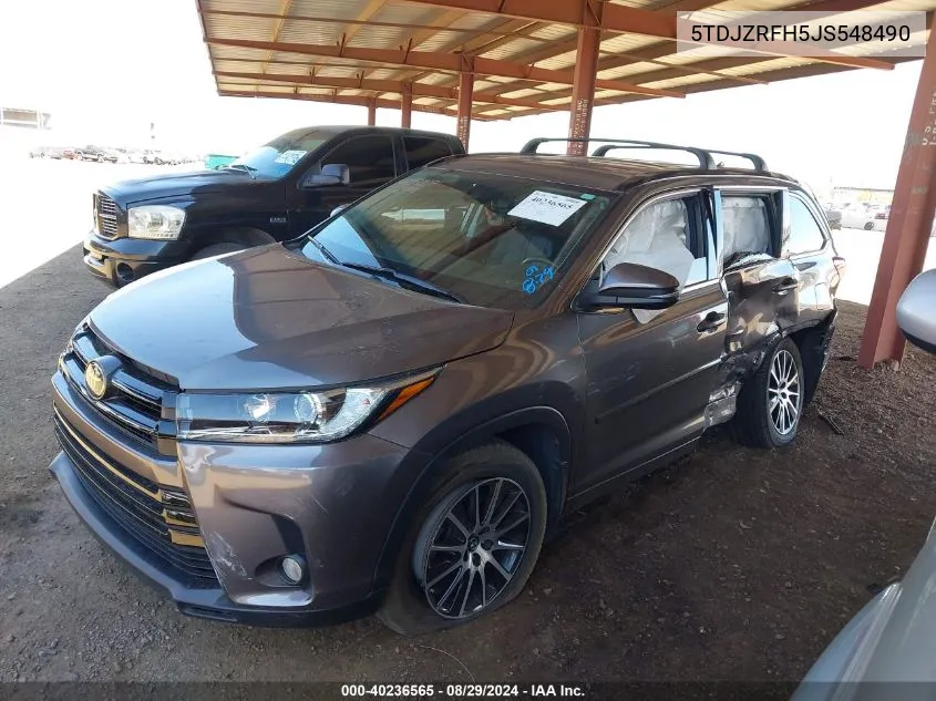 2018 Toyota Highlander Se VIN: 5TDJZRFH5JS548490 Lot: 40236565