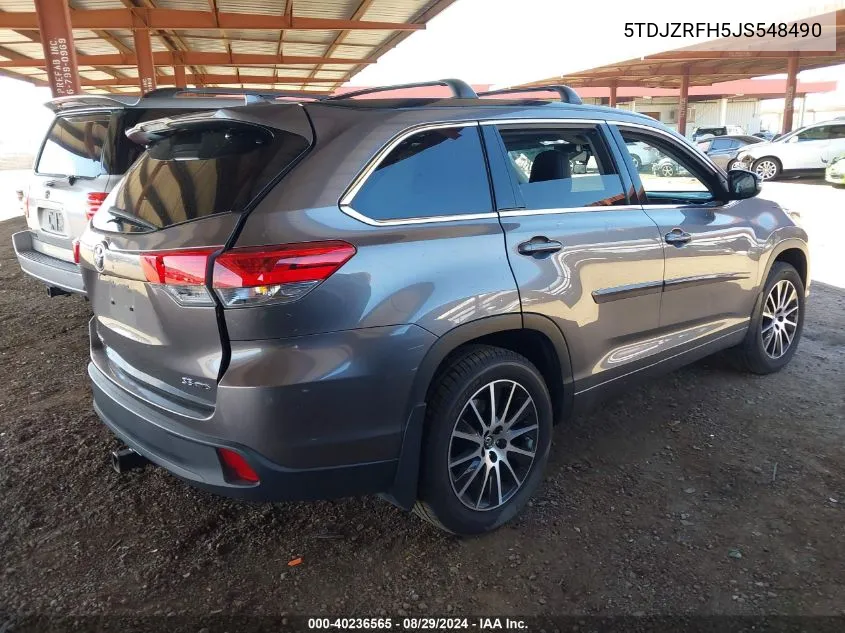 5TDJZRFH5JS548490 2018 Toyota Highlander Se