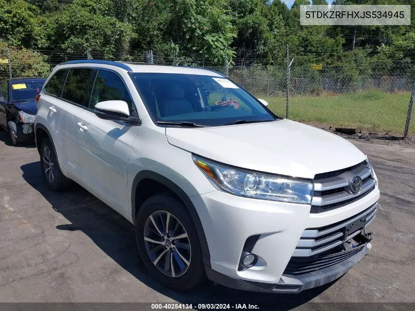 2018 Toyota Highlander Xle VIN: 5TDKZRFHXJS534945 Lot: 40254134