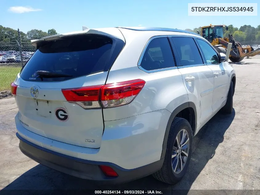 2018 Toyota Highlander Xle VIN: 5TDKZRFHXJS534945 Lot: 40254134