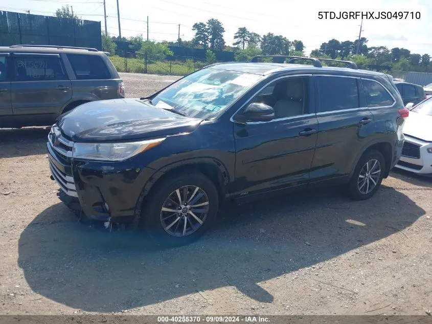 2018 Toyota Highlander Hybrid Xle VIN: 5TDJGRFHXJS049710 Lot: 40255370