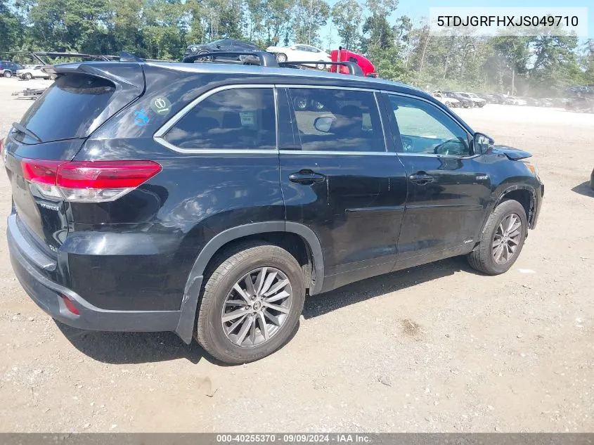 2018 Toyota Highlander Hybrid Xle VIN: 5TDJGRFHXJS049710 Lot: 40255370