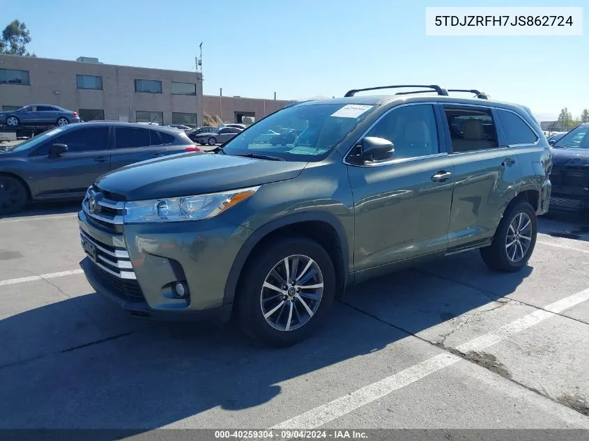 5TDJZRFH7JS862724 2018 Toyota Highlander Xle