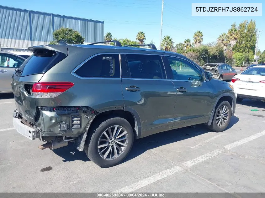 5TDJZRFH7JS862724 2018 Toyota Highlander Xle