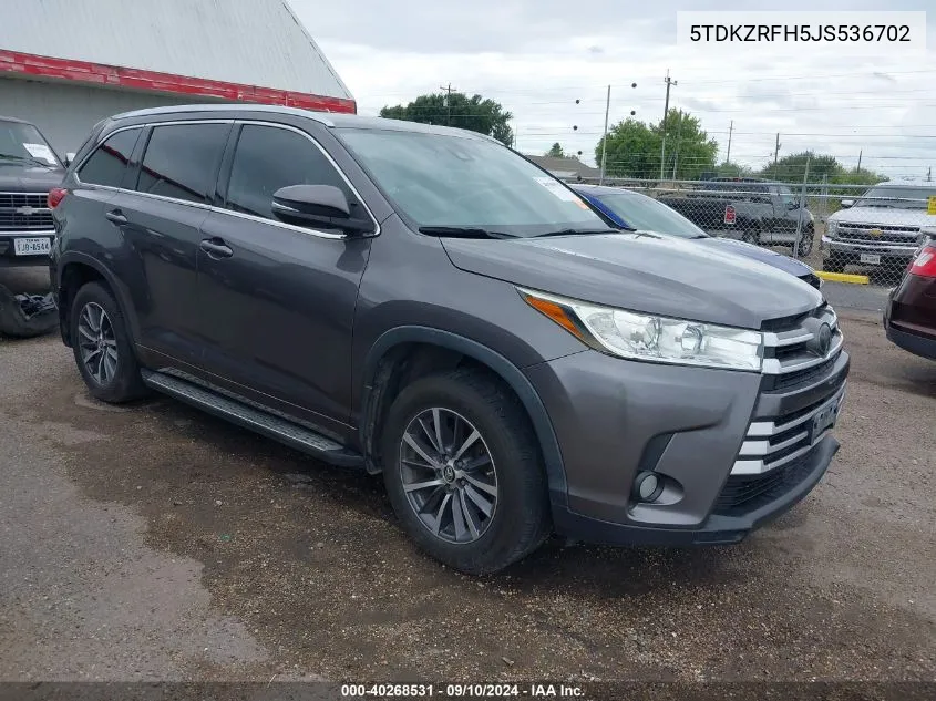 2018 Toyota Highlander Xle VIN: 5TDKZRFH5JS536702 Lot: 40268531