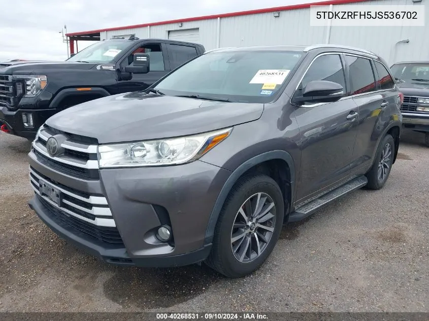 2018 Toyota Highlander Xle VIN: 5TDKZRFH5JS536702 Lot: 40268531