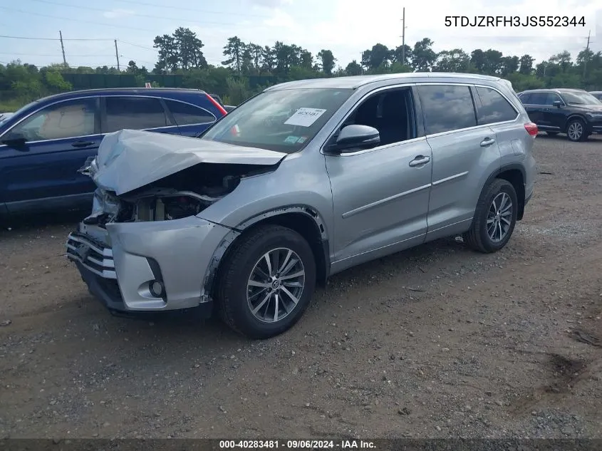 2018 Toyota Highlander Xle VIN: 5TDJZRFH3JS552344 Lot: 40283481