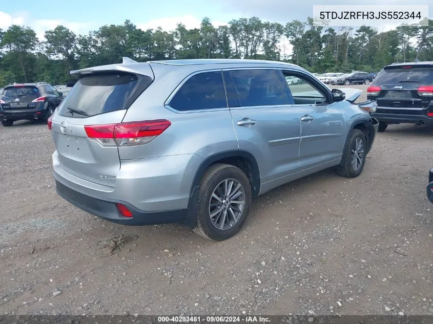 2018 Toyota Highlander Xle VIN: 5TDJZRFH3JS552344 Lot: 40283481