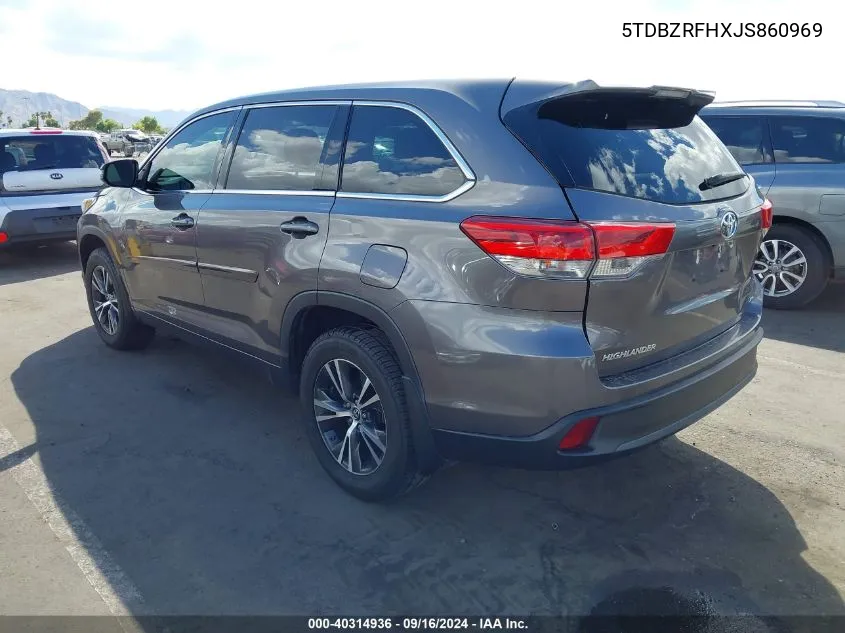 2018 Toyota Highlander Le VIN: 5TDBZRFHXJS860969 Lot: 40314936