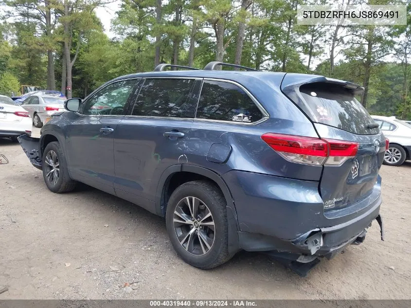 2018 Toyota Highlander Le/Le Plus VIN: 5TDBZRFH6JS869491 Lot: 40319440