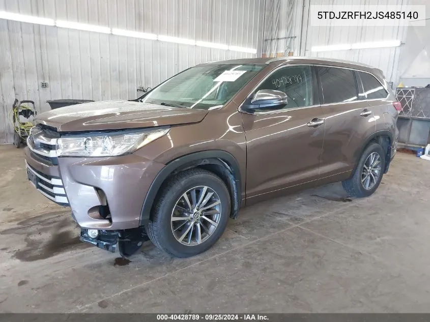 2018 Toyota Highlander Xle VIN: 5TDJZRFH2JS485140 Lot: 40428789