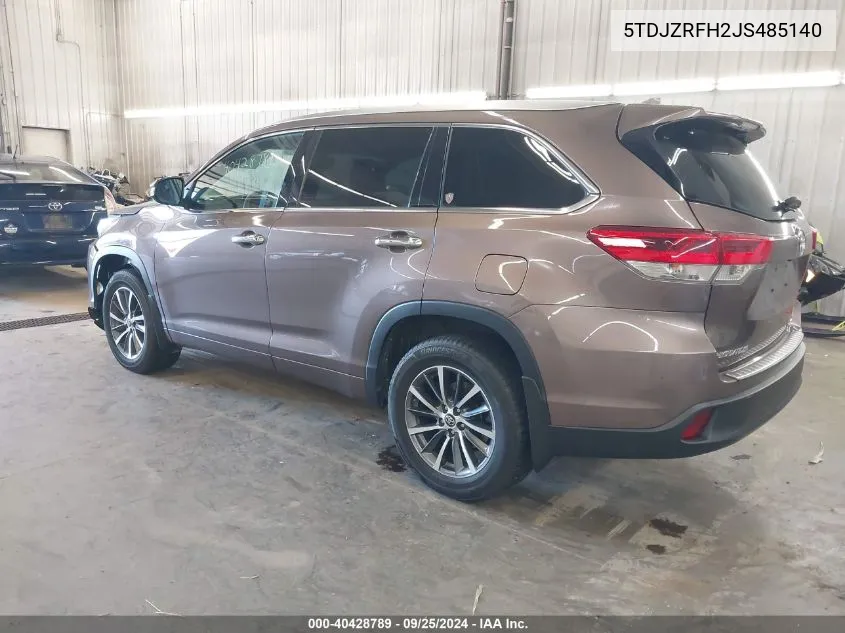 2018 Toyota Highlander Xle VIN: 5TDJZRFH2JS485140 Lot: 40428789