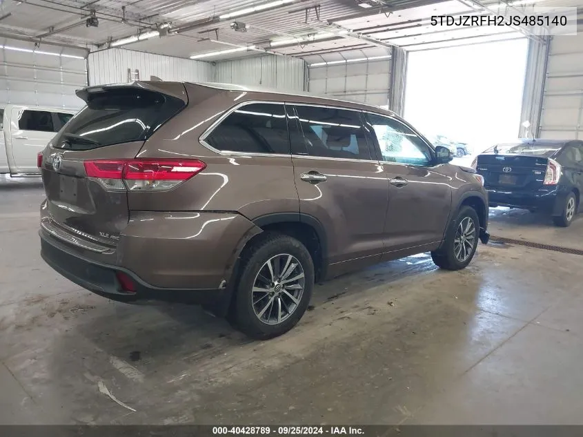 2018 Toyota Highlander Xle VIN: 5TDJZRFH2JS485140 Lot: 40428789