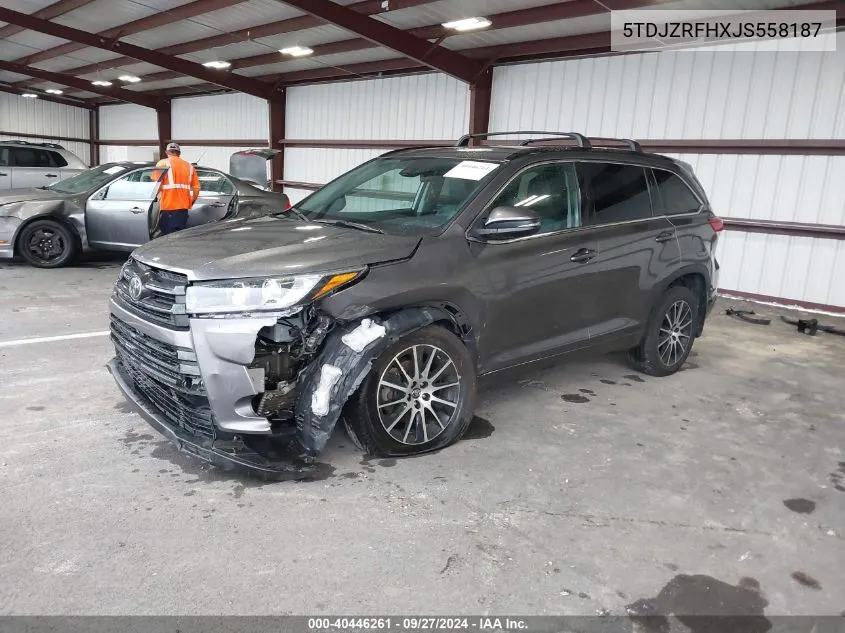 2018 Toyota Highlander Se VIN: 5TDJZRFHXJS558187 Lot: 40446261