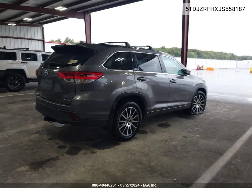 2018 Toyota Highlander Se VIN: 5TDJZRFHXJS558187 Lot: 40446261