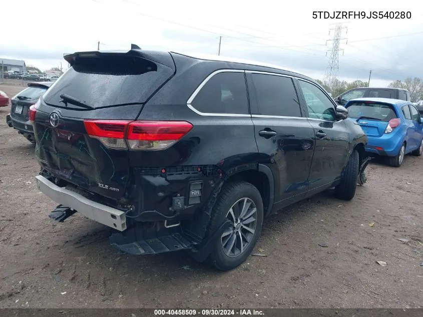 2018 Toyota Highlander Se/Xle VIN: 5TDJZRFH9JS540280 Lot: 40458509