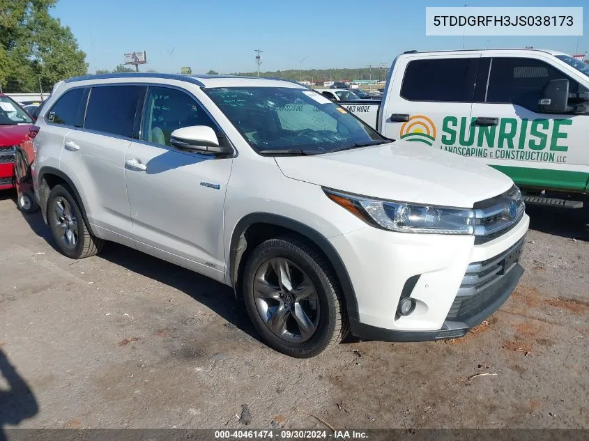 2018 Toyota Highlander Hybrid Limited Platinum VIN: 5TDDGRFH3JS038173 Lot: 40461474