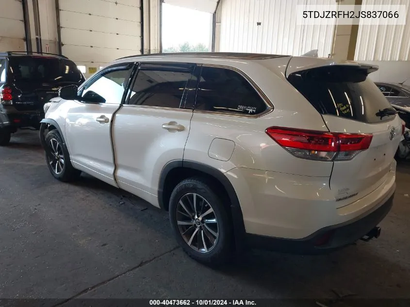 2018 Toyota Highlander Se/Xle VIN: 5TDJZRFH2JS837066 Lot: 40473662