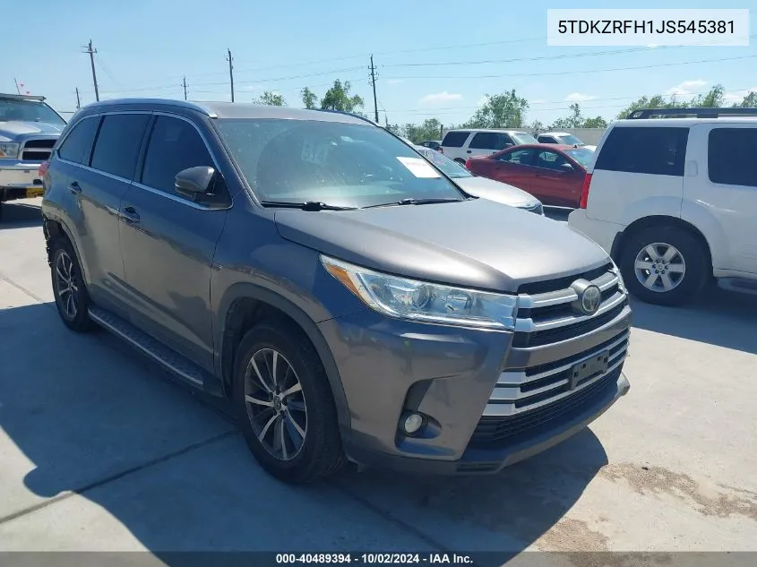 2018 Toyota Highlander Xle VIN: 5TDKZRFH1JS545381 Lot: 40489394