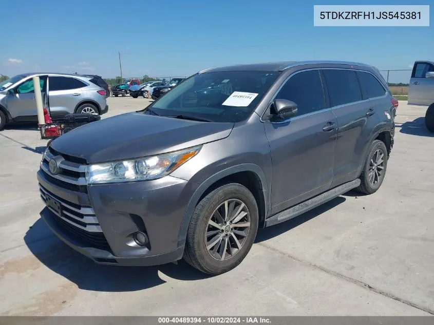 2018 Toyota Highlander Xle VIN: 5TDKZRFH1JS545381 Lot: 40489394