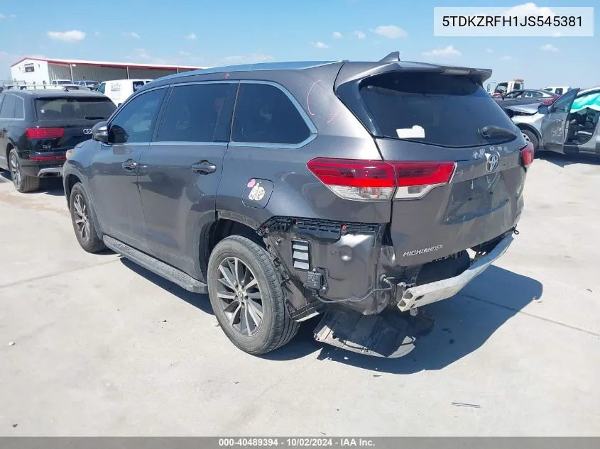 2018 Toyota Highlander Xle VIN: 5TDKZRFH1JS545381 Lot: 40489394