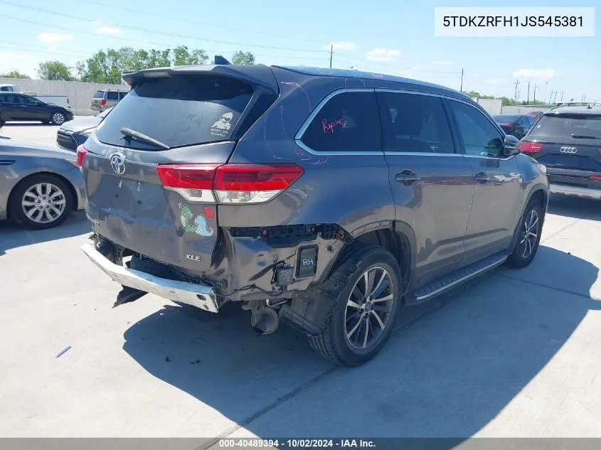 2018 Toyota Highlander Xle VIN: 5TDKZRFH1JS545381 Lot: 40489394