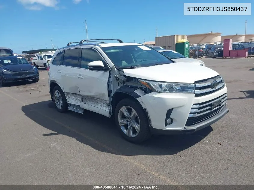 5TDDZRFH3JS850437 2018 Toyota Highlander Limited