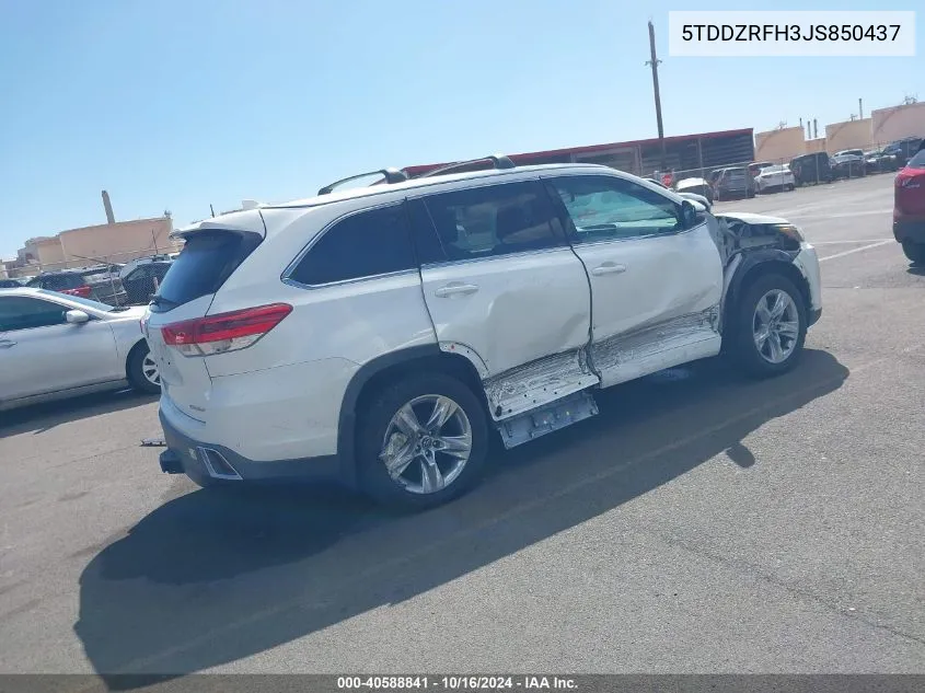 5TDDZRFH3JS850437 2018 Toyota Highlander Limited