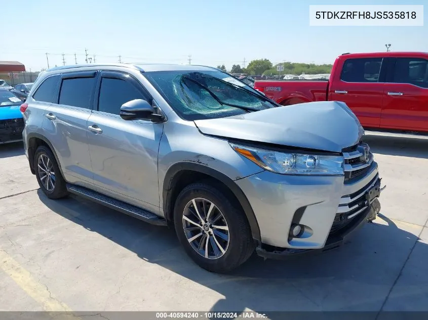 2018 Toyota Highlander Xle VIN: 5TDKZRFH8JS535818 Lot: 40594240