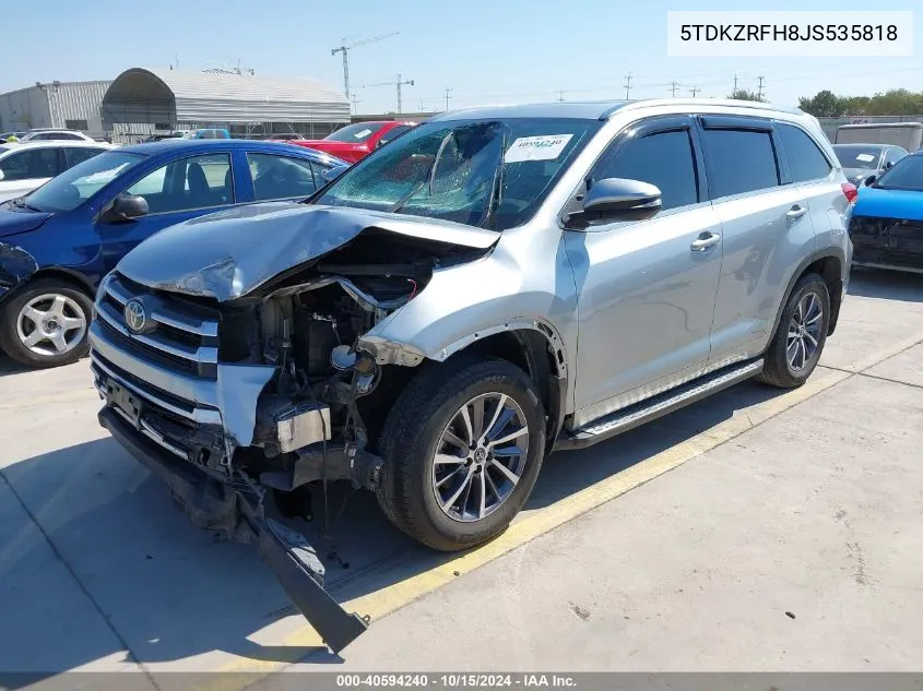 2018 Toyota Highlander Xle VIN: 5TDKZRFH8JS535818 Lot: 40594240