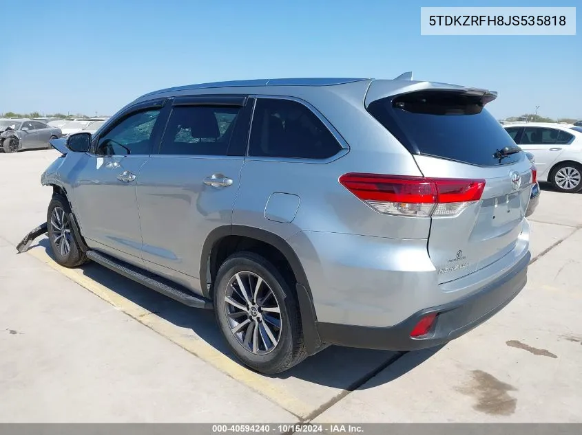 2018 Toyota Highlander Xle VIN: 5TDKZRFH8JS535818 Lot: 40594240