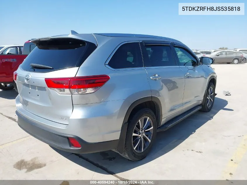 2018 Toyota Highlander Xle VIN: 5TDKZRFH8JS535818 Lot: 40594240