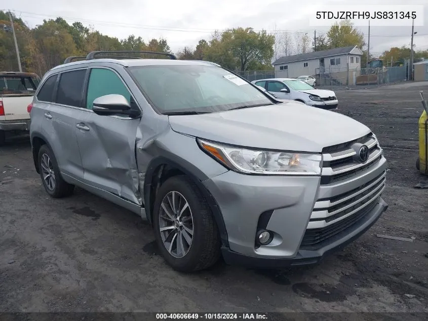 2018 Toyota Highlander Xle VIN: 5TDJZRFH9JS831345 Lot: 40606649