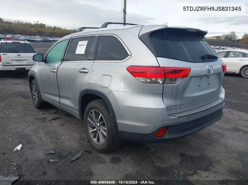 2018 Toyota Highlander Xle VIN: 5TDJZRFH9JS831345 Lot: 40606649