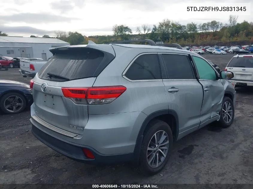 2018 Toyota Highlander Xle VIN: 5TDJZRFH9JS831345 Lot: 40606649