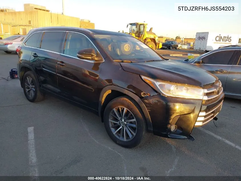 2018 Toyota Highlander Xle VIN: 5TDJZRFH6JS554203 Lot: 40622824