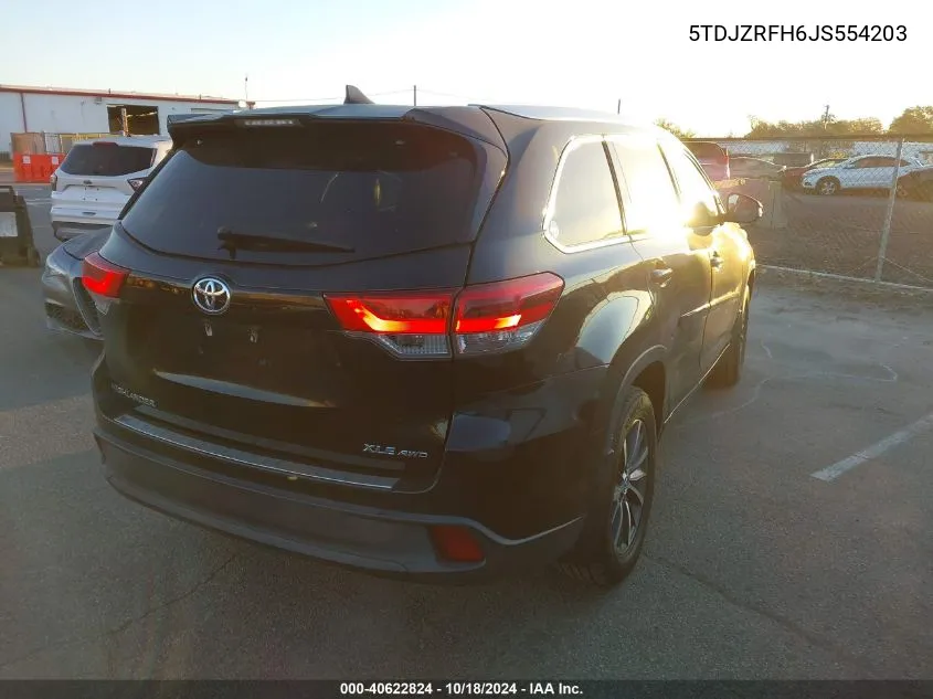 2018 Toyota Highlander Xle VIN: 5TDJZRFH6JS554203 Lot: 40622824